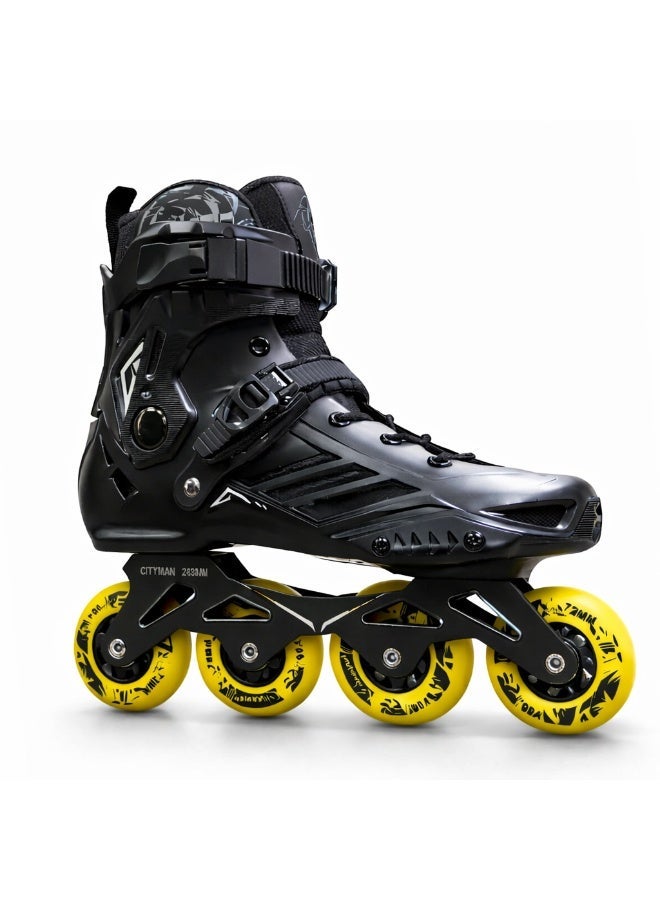 OVERS Professional Inline Skates with 4 PU Wheels, Adjustable Buckle Strap & High-Support Ankle Boot – Black/Yellow - Image 1